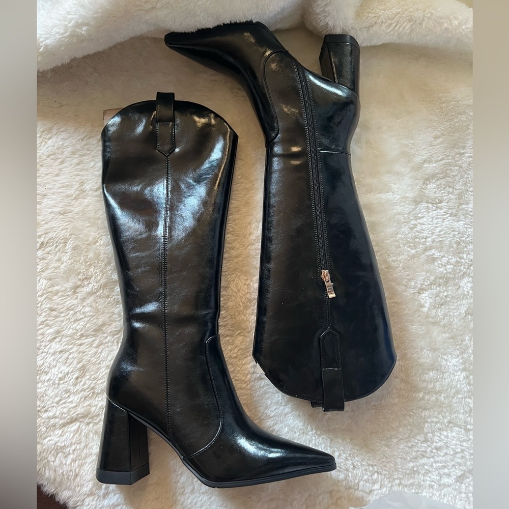 Black Leather Knee-High Boots